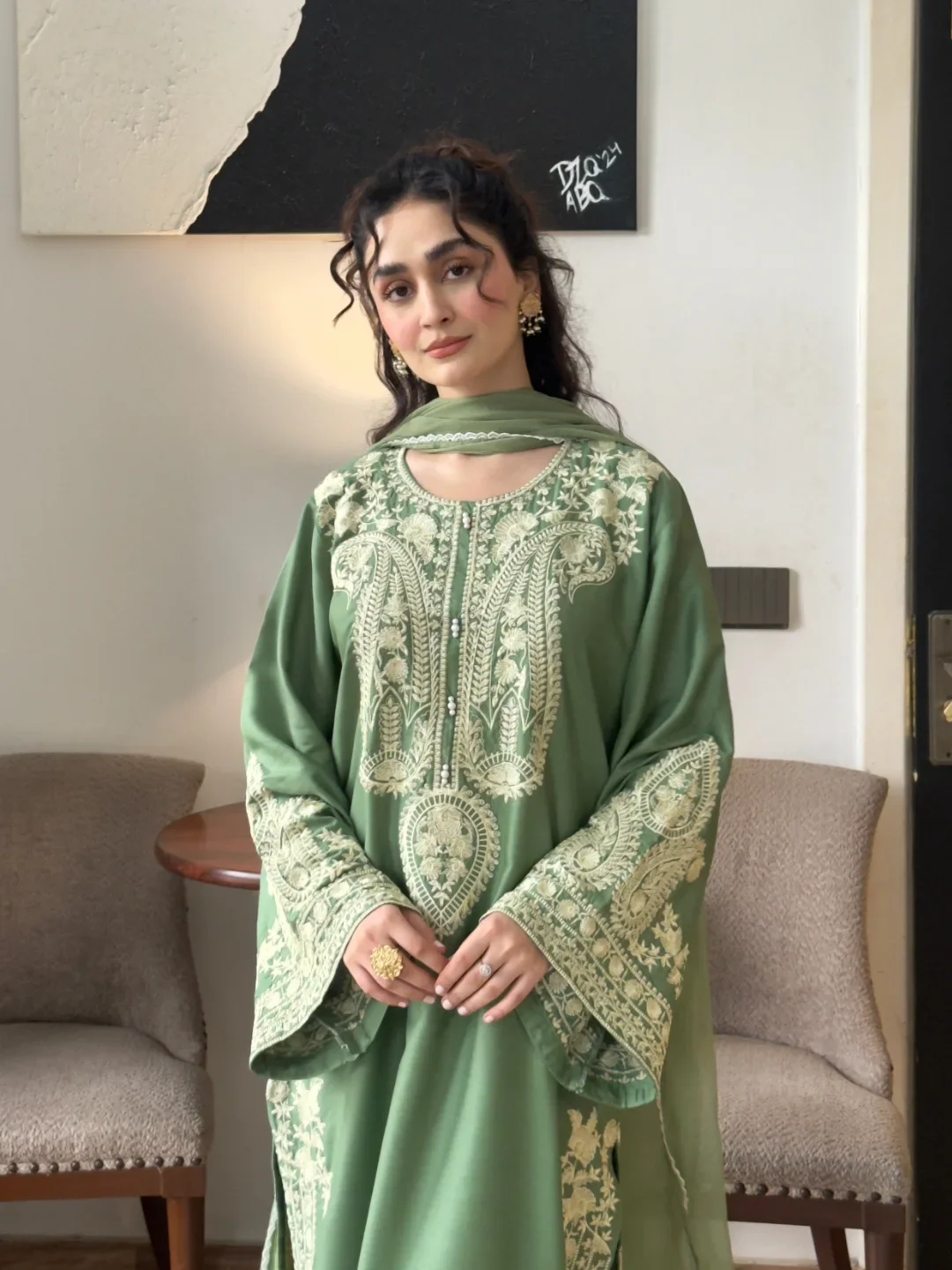 Aafreen Embroidered 3pc - Jade green - Lawn - Image 3