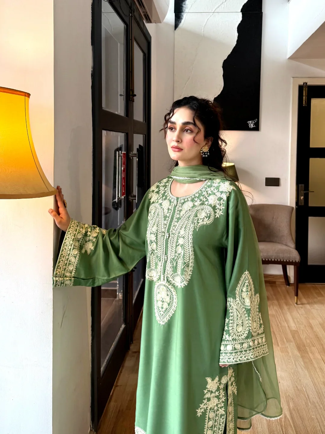 Aafreen Embroidered 3pc - Jade green - Lawn - Image 4