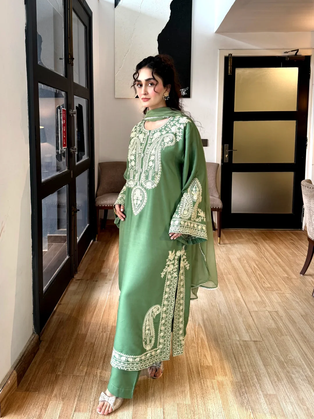 Aafreen Embroidered 3pc - Jade green - Lawn - Image 6