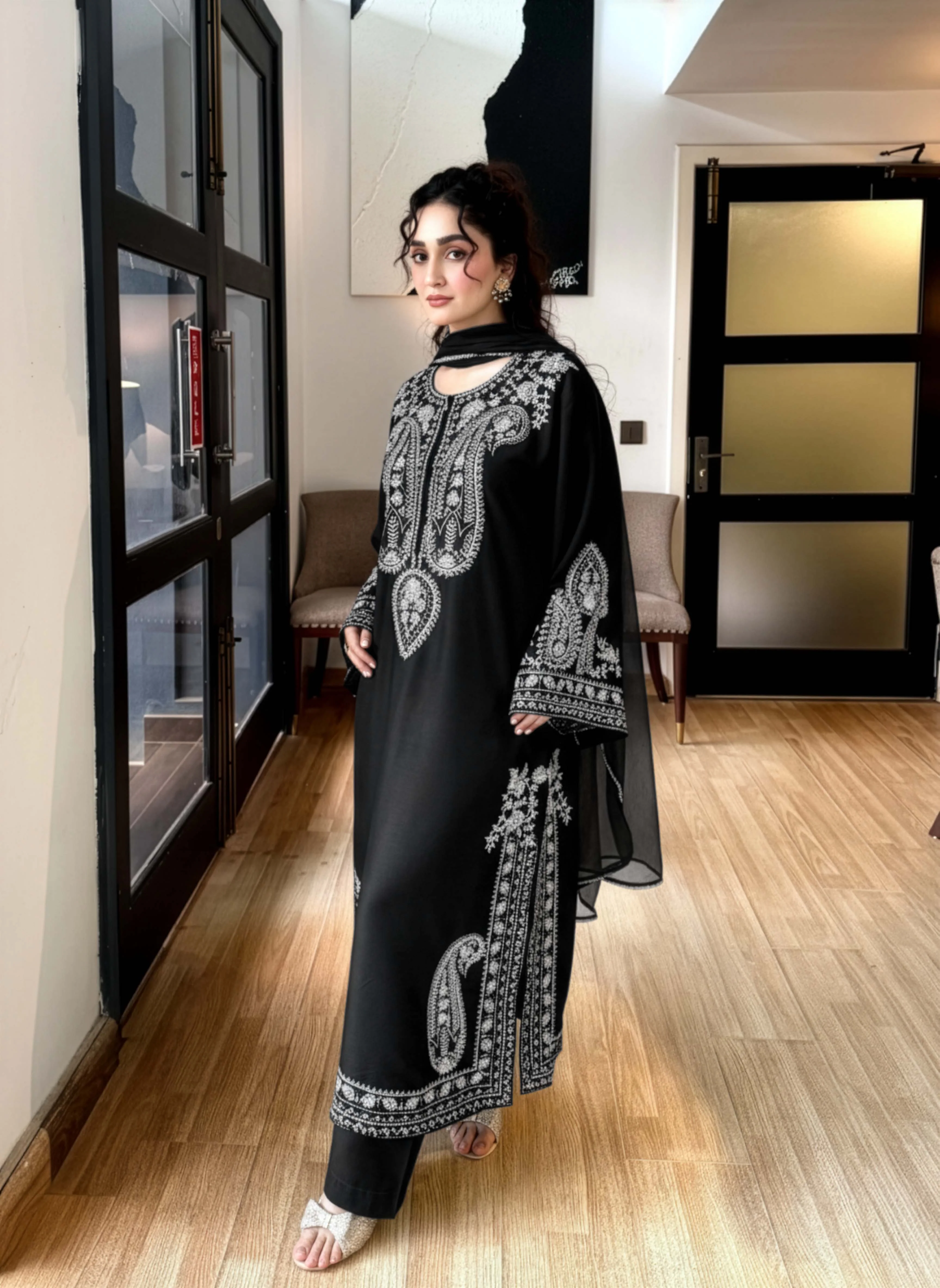 Aafreen Embroidered 3pc - Black - Image 3